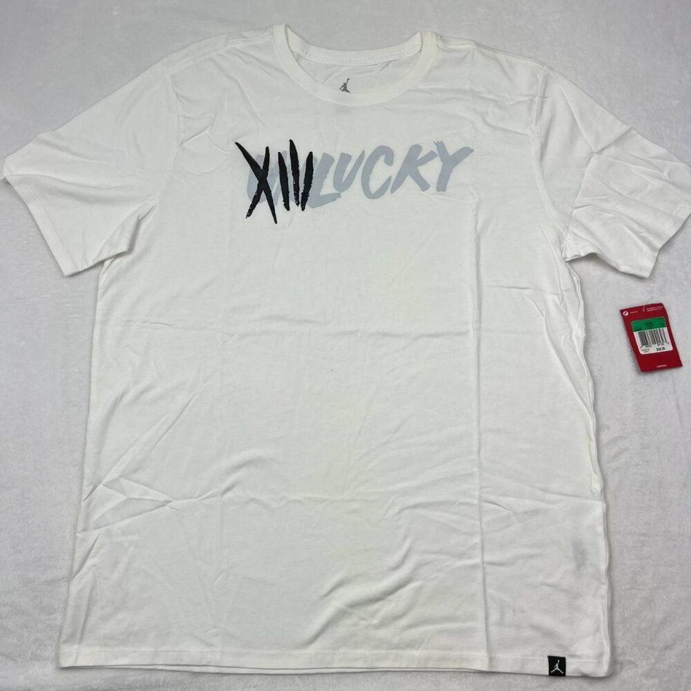 Air Jordan 13 XIII Unlucky Shirt Men Extra Large White Jumpman Short Sleeve XL